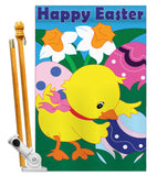 Easter Chick - Easter Spring Vertical Applique Decorative Flags HG103035