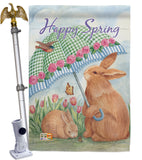 Bunnies With Umbrella - Easter Spring Vertical Impressions Decorative Flags HG103060 Made In USA