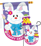 Bunny With Chick - Easter Spring Vertical Applique Decorative Flags HG103031