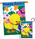 Easter Chick - Easter Spring Vertical Applique Decorative Flags HG103035