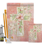 Pink Flower Cross - Faith & Religious Inspirational Vertical Impressions Decorative Flags HG103044 Made In USA