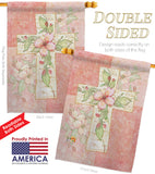 Pink Flower Cross - Faith & Religious Inspirational Vertical Impressions Decorative Flags HG103044 Made In USA