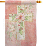 Pink Flower Cross - Faith & Religious Inspirational Vertical Impressions Decorative Flags HG103044 Made In USA