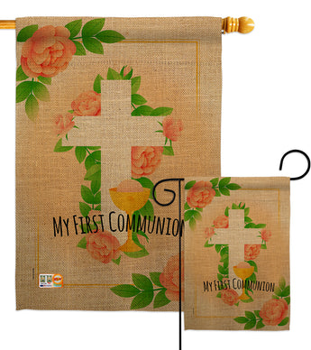 Floral Frist Communion - Faith & Religious Inspirational Vertical Impressions Decorative Flags HG103064 Made In USA