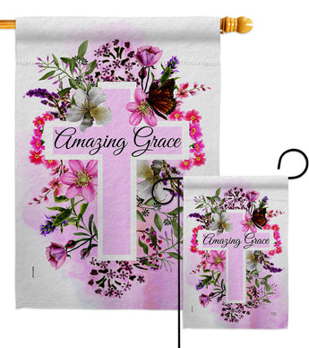 Floral Amazing Grace - Faith & Religious Inspirational Vertical Impressions Decorative Flags HG103089 Made In USA