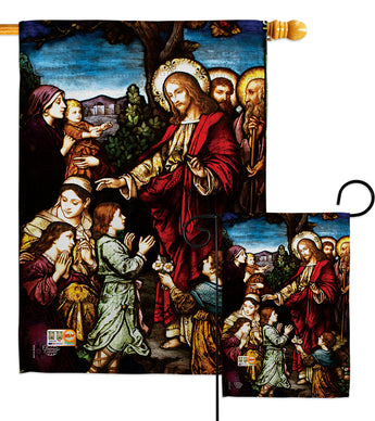 Jesus Blessing the Children - Faith & Religious Inspirational Vertical Impressions Decorative Flags HG192080 Made In USA