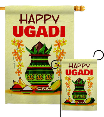 Happy Ugadi - Faith & Religious Inspirational Vertical Impressions Decorative Flags HG192503 Made In USA