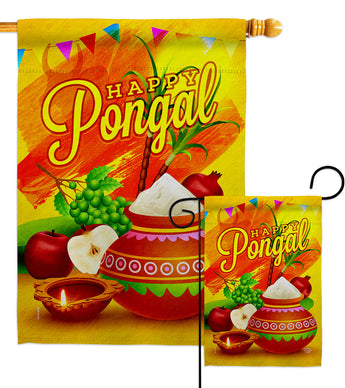 Happy Pongal - Faith & Religious Inspirational Vertical Impressions Decorative Flags HG192507 Made In USA