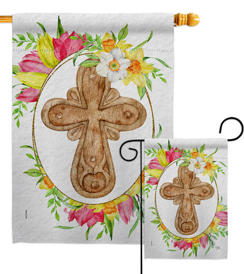 Wood Cross - Faith & Religious Inspirational Vertical Impressions Decorative Flags HG192618 Made In USA