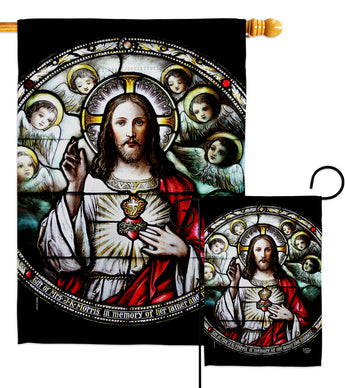 Sacred Heart With Angels - Faith & Religious Inspirational Vertical Impressions Decorative Flags HG192621 Made In USA