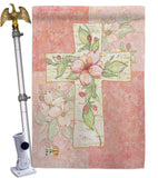 Pink Flower Cross - Faith & Religious Inspirational Vertical Impressions Decorative Flags HG103044 Made In USA