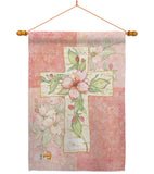 Pink Flower Cross - Faith & Religious Inspirational Vertical Impressions Decorative Flags HG103044 Made In USA