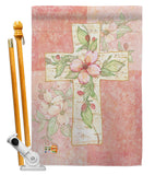 Pink Flower Cross - Faith & Religious Inspirational Vertical Impressions Decorative Flags HG103044 Made In USA