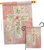 Pink Flower Cross - Faith & Religious Inspirational Vertical Impressions Decorative Flags HG103044 Made In USA