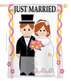 Just Married - Family Special Occasion Vertical Applique Decorative Flags HG115018