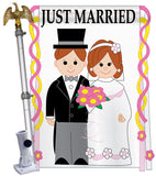 Just Married - Family Special Occasion Vertical Applique Decorative Flags HG115018