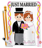 Just Married - Family Special Occasion Vertical Applique Decorative Flags HG115018