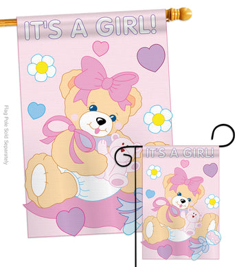 It's a Girl - Family Special Occasion Vertical Applique Decorative Flags HG115033