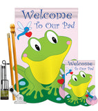 Friendly Frog - Farm Animals Nature Vertical Applique Decorative Flags HG110036