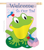 Friendly Frog - Farm Animals Nature Vertical Applique Decorative Flags HG110036