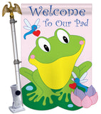 Friendly Frog - Farm Animals Nature Vertical Applique Decorative Flags HG110036