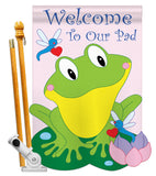 Friendly Frog - Farm Animals Nature Vertical Applique Decorative Flags HG110036