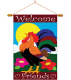 Welcome Friends Rooster - Farm Animals Nature Vertical Applique Decorative Flags HG110038
