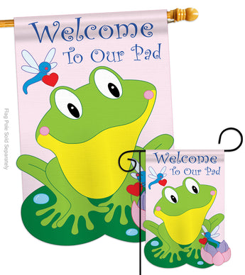 Friendly Frog - Farm Animals Nature Vertical Applique Decorative Flags HG110036