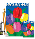 Welcome Tulips - Floral Spring Vertical Applique Decorative Flags HG104061