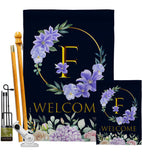 Welcome F Initial - Floral Spring Vertical Impressions Decorative Flags HG130240 Made In USA