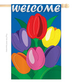 Welcome Tulips - Floral Spring Vertical Applique Decorative Flags HG104061