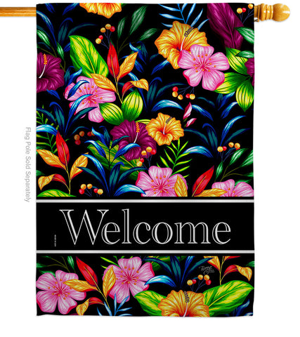 Tropical Welcome Floral - Floral Garden Friends Vertical Impressions Decorative Flags HG120012 Made In USA