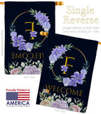 Welcome F Initial - Floral Spring Vertical Impressions Decorative Flags HG130240 Made In USA