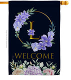 Welcome L Initial - Floral Spring Vertical Impressions Decorative Flags HG130246 Made In USA