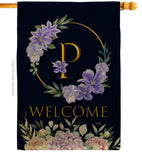 Welcome P Initial - Floral Spring Vertical Impressions Decorative Flags HG130250 Made In USA