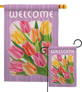 Welcome Tulips - Floral Spring Vertical Impressions Decorative Flags HG104066 Imported