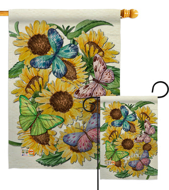 Butterflies On Sunflower - Floral Spring Vertical Impressions Decorative Flags HG104093 Made In USA