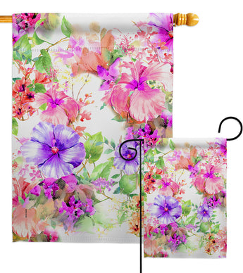 Pink & Purple Hibiscus - Floral Spring Vertical Impressions Decorative Flags HG104126 Made In USA