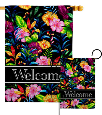 Tropical Welcome Floral - Floral Garden Friends Vertical Impressions Decorative Flags HG120012 Made In USA