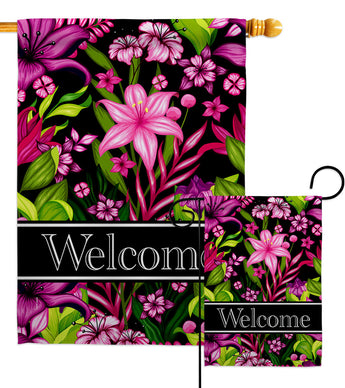 Purple Welcome Floral - Floral Garden Friends Vertical Impressions Decorative Flags HG120013 Made In USA