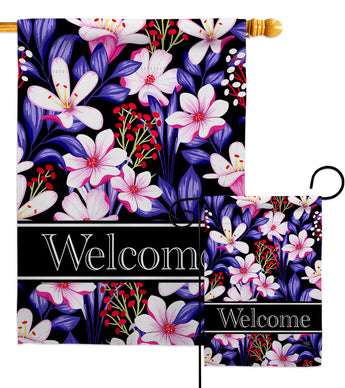 Pink Welcome Floral - Floral Garden Friends Vertical Impressions Decorative Flags HG120015 Made In USA