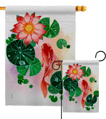 Lotus Pond - Floral Garden Friends Horizontal Impressions Decorative Flags HG120242 Made In USA