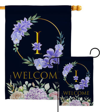 Welcome I Initial - Floral Spring Vertical Impressions Decorative Flags HG130243 Made In USA