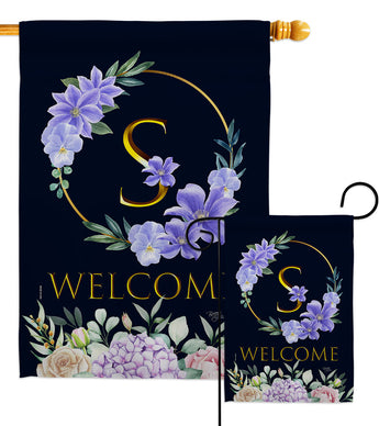 Welcome S Initial - Floral Spring Vertical Impressions Decorative Flags HG130253 Made In USA