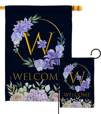 Welcome W Initial - Floral Spring Vertical Impressions Decorative Flags HG130257 Made In USA