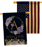 Welcome A Initial - Floral Spring Vertical Impressions Decorative Flags HG130235 Made In USA