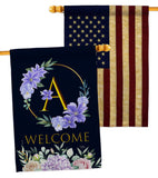 Welcome A Initial - Floral Spring Vertical Impressions Decorative Flags HG130235 Made In USA