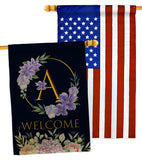 Welcome A Initial - Floral Spring Vertical Impressions Decorative Flags HG130235 Made In USA