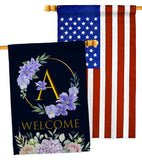 Welcome A Initial - Floral Spring Vertical Impressions Decorative Flags HG130235 Made In USA