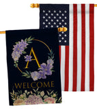 Welcome A Initial - Floral Spring Vertical Impressions Decorative Flags HG130235 Made In USA